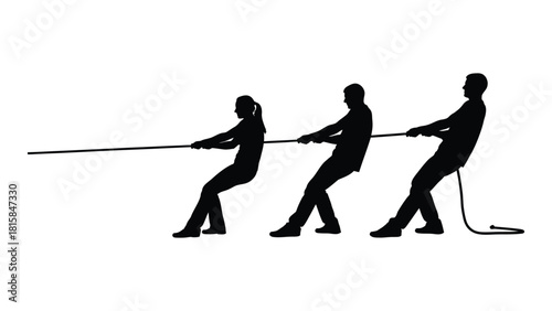 Tug of war silhouettes isolated on white background, Vector