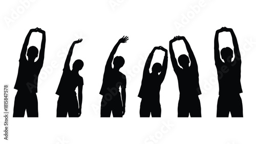 Stretching exercises silhouettes isolated on white background, Vector