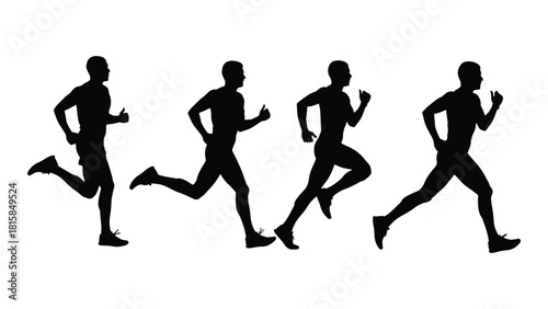 Running man silhouettes sequence isolated on white background, Vector