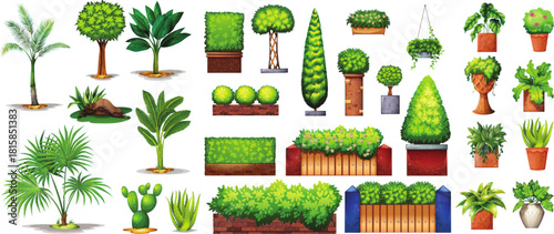 set of trees and plants