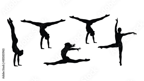 Gymnastics and dance silhouettes isolated on white background, Vector