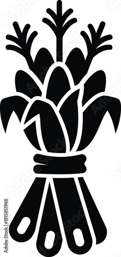 Black silhouette of a bundle of wheat stalks tied together