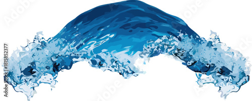 Dynamic blue water splash creating an arc shape.