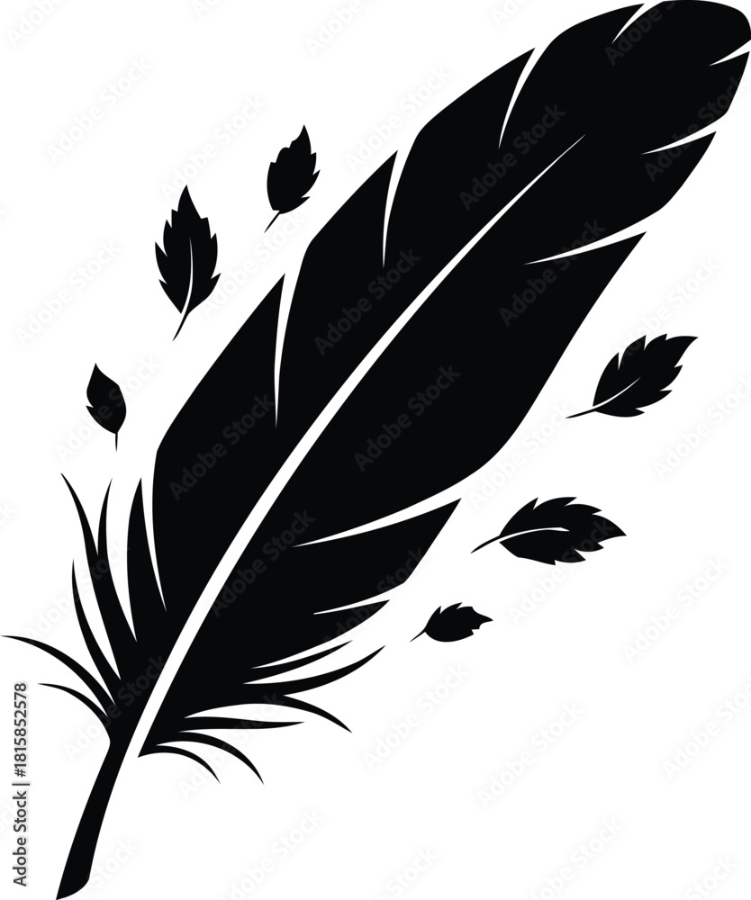 Obraz premium Black feather silhouette with falling leaves