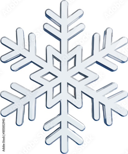 Detailed White Snowflake with Six Branches and Intricate Design.