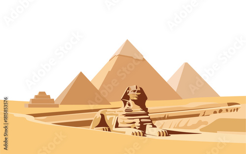 Egyptian Sphinx and Pyramids: A Graphic Representation of Ancient Civilization, History, and Landmarks in the Golden Desert, Showcasing the Majestic Giza Plateau