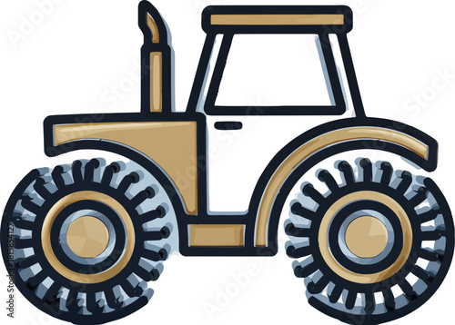 Detailed illustration of a tractor with large wheels and a cabin.