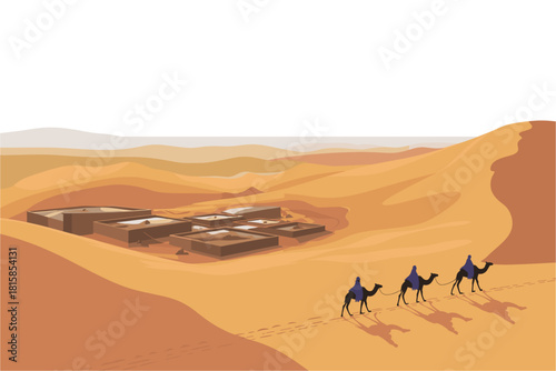 Caravan Through the Desert Sands: Exploring Ancient Settlements and Traditional Travel in the Vast Expanse, A Journey Back in Time