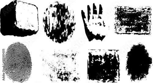 Engravings and outline drawings in a vintage style. A collection of black and white textures, vector illustrations set showcasing various shapes and imprints.