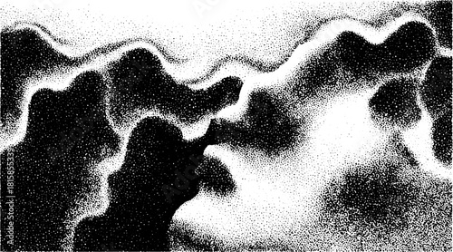 Antique engraving print with a silhouette design. A retro hand-drawn vector illustration featuring stipple and outline techniques.