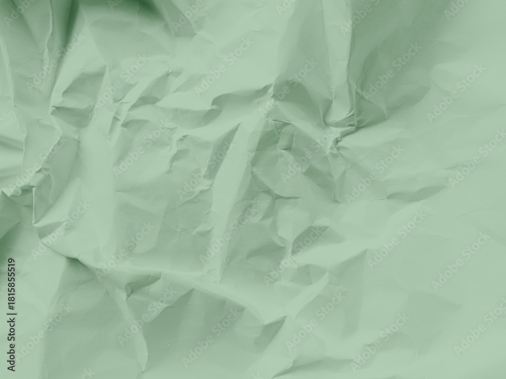 Obraz premium Green background crumpled paper scrapbook empty abstract backdrop, texture wrinkled card grunge sheet cardboard rough letter newspaper mockup cosmetic or eco system environment change natural.