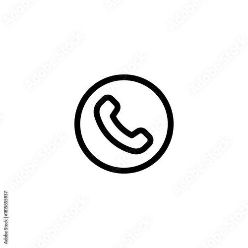 Black and white outline of a telephone handset enclosed in a circle