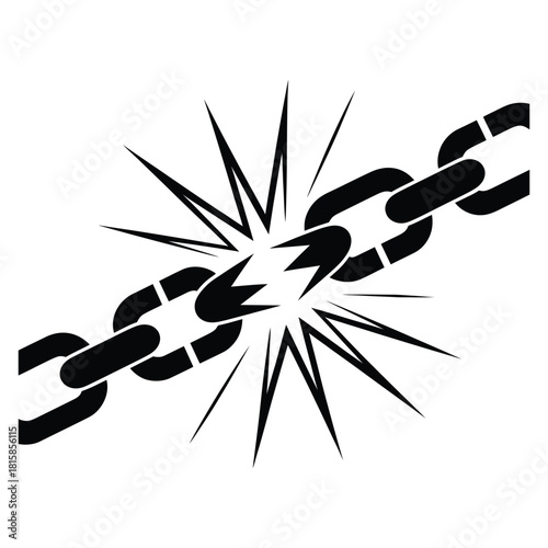 Illustration of a broken chain isolated on, symbolizing freedom, independence, or overcoming obstacles in a simple and graphic design