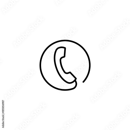 Simple Line Art Icon of a Telephone Handset within a Circle, Modern Communication Symbol