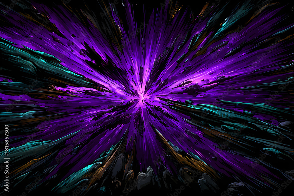 Fototapeta premium dynamic neon green energy streaks exploding over deep purple creating vibrant motion blur effects
