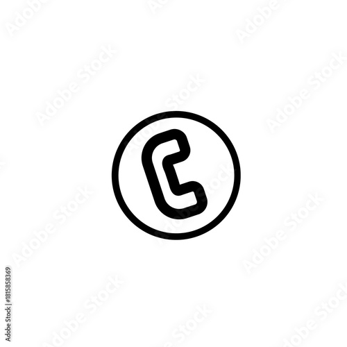 Minimalist telephone receiver line icon in a circle, a simple vector symbol for contact and communication
