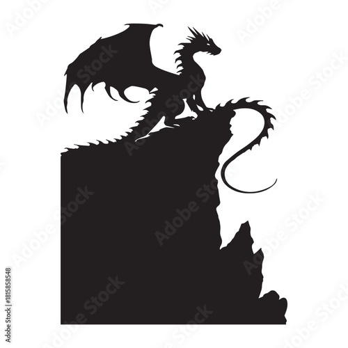 dragon with wings silhouette on white background