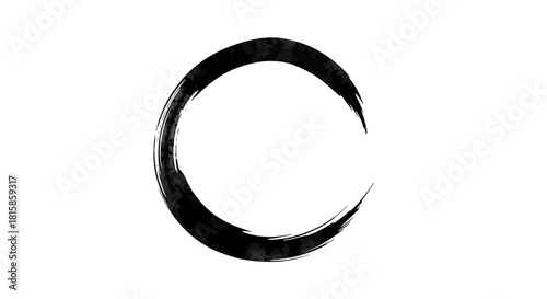 A black ink brush stroke forming an open, incomplete circle on a white background, reminiscent of a Zen Ensō.