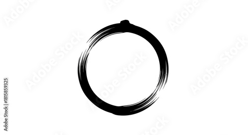 A black ink brush stroke forming an imperfect circle on a white background, symbolizing a Zen ensō.