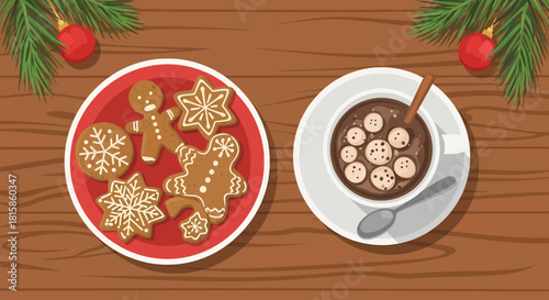 Festive gingerbread cookies and hot chocolate offer a cozy Christmas treat, spreading holiday cheer and warmth for sharing joy with loved ones