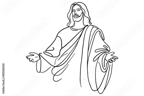 Jesus Line Art with Open Arms – Minimal One-Line Christian Illustration