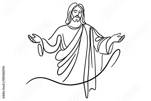 Jesus Line Art with Open Arms – Minimal One-Line Christian Illustration
