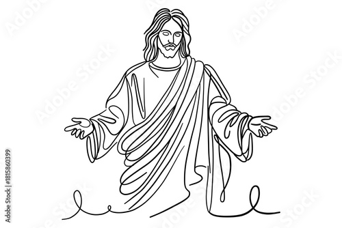 Jesus Line Art with Open Arms – Minimal One-Line Christian Illustration