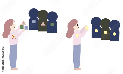 他人軸の女性と自分軸の女性の対比イラスト