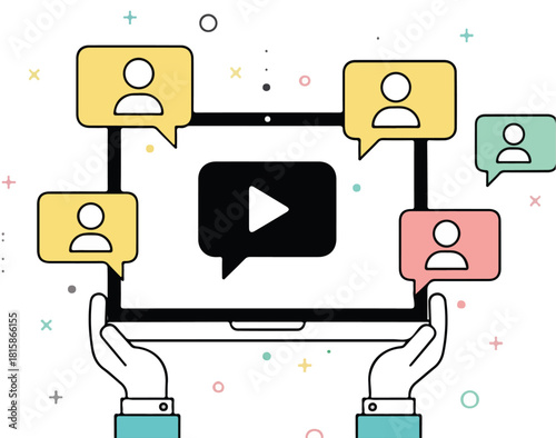 Conference Call and Online Meeting Vector Illustration: Modern Video Conferencing, Remote Team Collaboration and Digital Communication Concept for Web Banners and Business Presentations