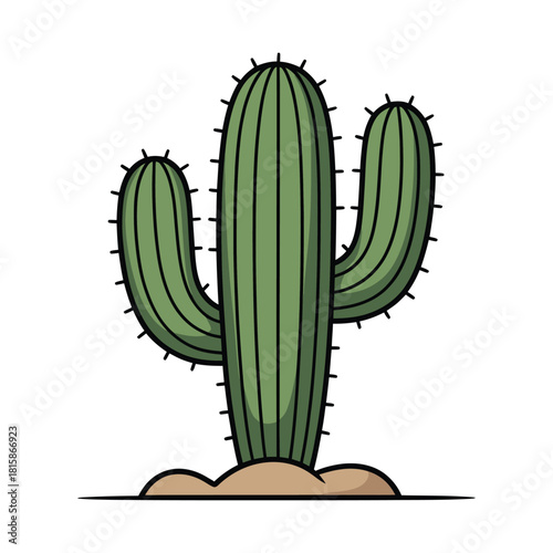 Illustration of a saguaro cactus isolated on, a tall, columnar cactus species native to the sonoran desert, with its iconic ribbed trunk and arms