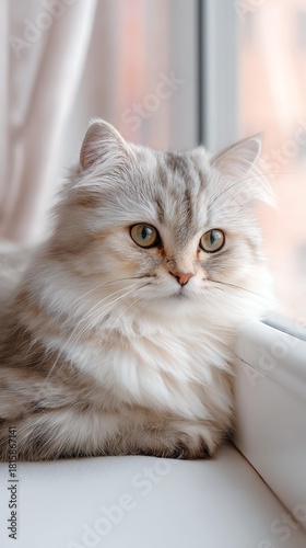 Wallpaper Mural Fluffy Persian Cat Relaxing by Sunny Window with Soft Focus Torontodigital.ca