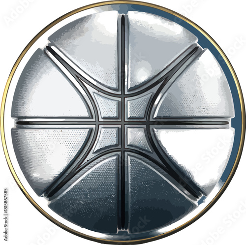 Silver Basketball Emblem with Classic Lines and Modern Design.