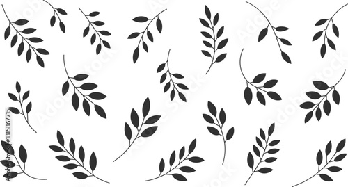 Elegant botanical leaf branch pattern seamless foliage decorative nature silhouette art design for backgrounds textiles wallpapers, cad drawing flat vector illustration