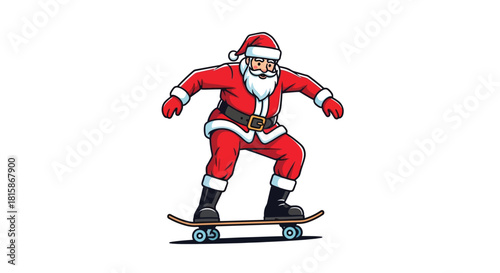 Santa Claus skateboarding, spreading holiday cheer with cool skateboard skills