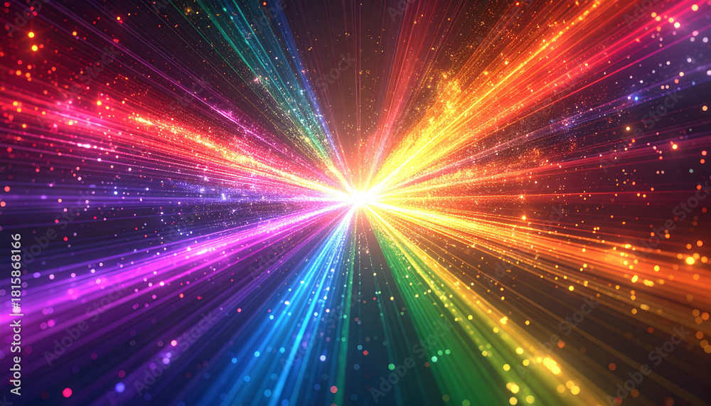 Obraz premium 虹色の光が放射する多彩な空間