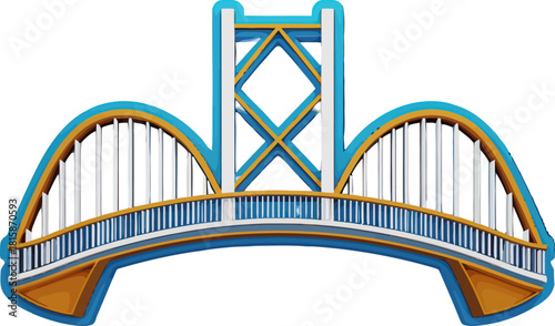 Stylized Bridge Illustration with Arched Design and Support Structure.