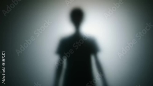 Silhouette of a person standing against a softly illuminated background, creating a mysterious atmosphere
