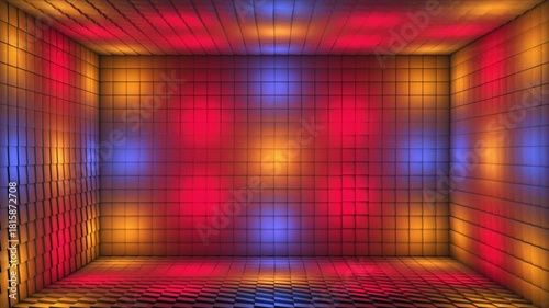 Broadcast Pulsating Switching Hi-Tech Blinking Illuminated Cubes Room Stage, Multi Color, Events, 3D, Loopable, 4K