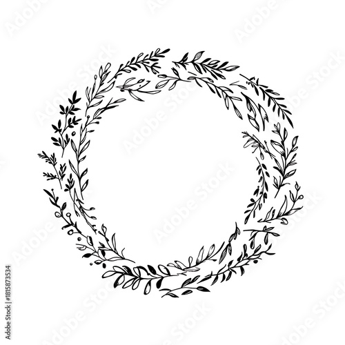 Wallpaper Mural Elegant Hand Drawn Floral Wreath with Leaves and Branches for Design Torontodigital.ca