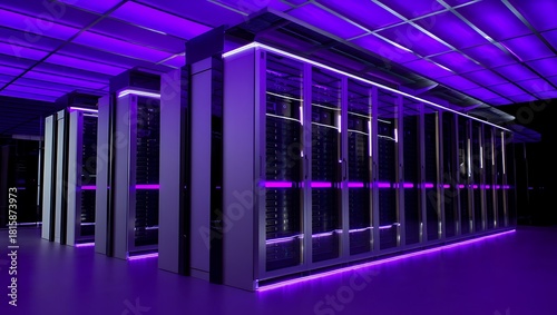 Wallpaper Mural Modern data center with server racks and purple neon illumination glow Torontodigital.ca
