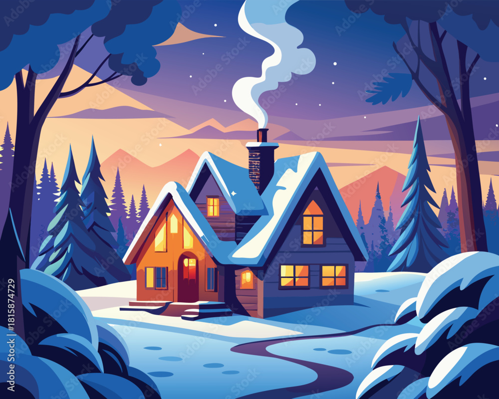 Fototapeta premium Winter house in a snowy landscape