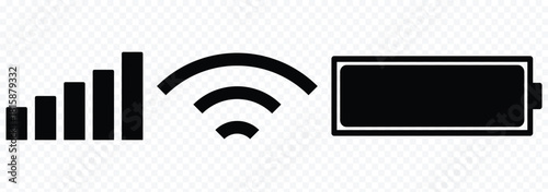 Status bar icon. Status bar phone icon. Set of android status bar icon vector set. Smartphone notification icon vector set. Set of status bar icon. Mobile phone system icons. Signal, wifi, and battery