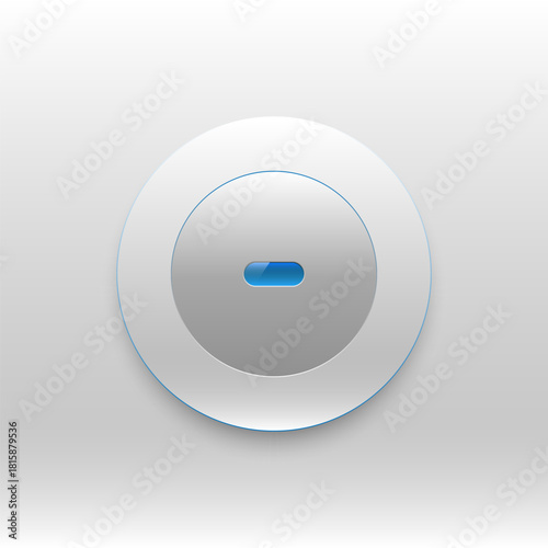 Shiny metallic minus button with blue highlight on a soft gradient background, perfect for UI, apps and tech designs