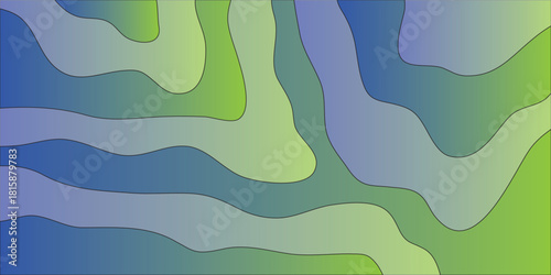 Abstract Gradient Background with Wavy Layers in Blue and Green Tones.