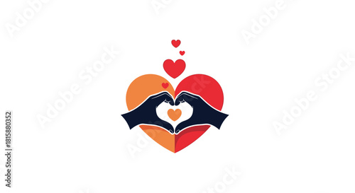 Two hands forming a heart shape with a colorful background heart symbolizing love charity and compassionate community support.