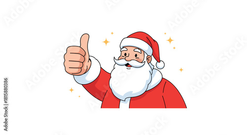 A cheerful and friendly Santa Claus with a big white beard is smiling and giving an enthusiastic thumbs up gesture.