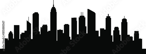 Modern city skyline silhouette featuring a diverse range of buildings and skyscrapers, symbolizing urban development and architectural design