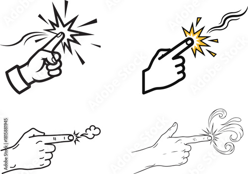 Cartoon Hands Making Finger Gun Gestures with Comic Effects