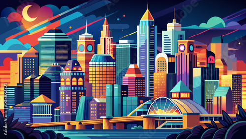 Very beautiful aerial view of Cincinnati, Ohio, showcasing brightly illuminated skyscrapers in the downtown district, with a vibrant urban skyline that highlights the city’s dynamic business and metro