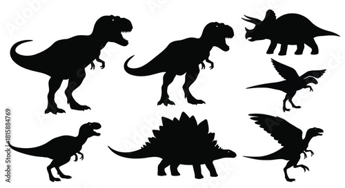 Collection of prehistoric dinosaur silhouettes silhouette